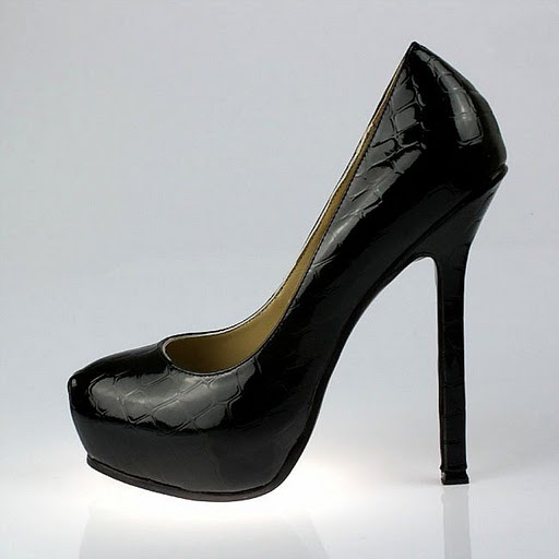 YSL stone veins patent high heel pumps black