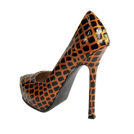 YSL stone veins patent round toe high heel pumps borwn