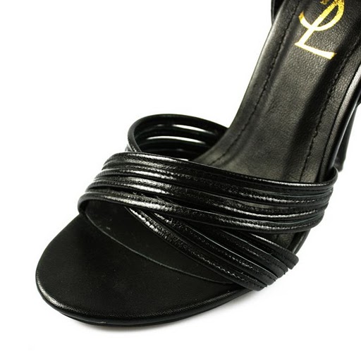 YSL stripe-strap nappa leather high heel sandals black