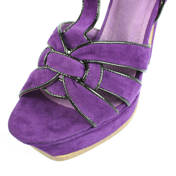 YSL suede bowknot high heel sandals purple