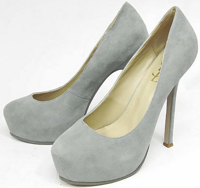 YSL suede round toe high heel pumps grey