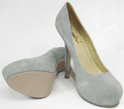 YSL suede round toe high heel pumps grey