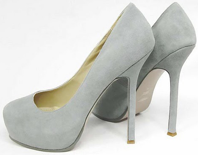 YSL suede round toe high heel pumps grey