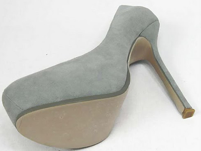 YSL suede round toe high heel pumps grey