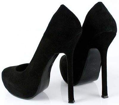 YSL classic suede round toe pumps black