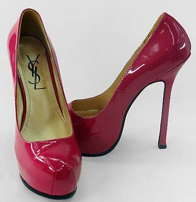 YSL patent round sewing toe pumps coccinellin