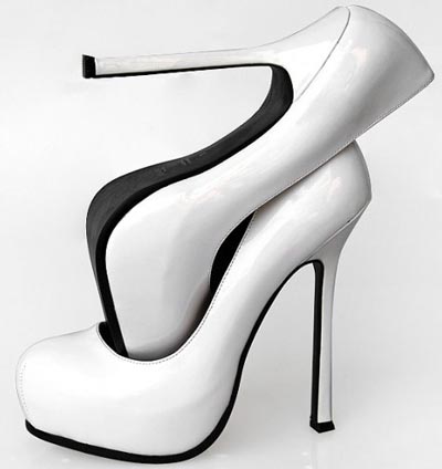 Yves Saint Lauren patent sewing toe pumps white