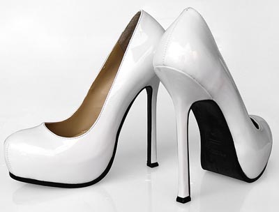 Yves Saint Lauren patent sewing toe pumps white