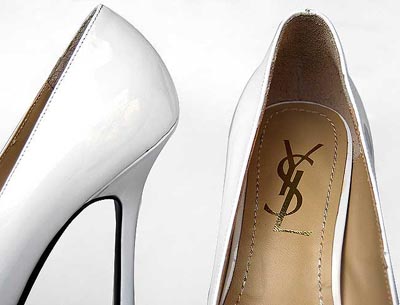 Yves Saint Lauren patent sewing toe pumps white