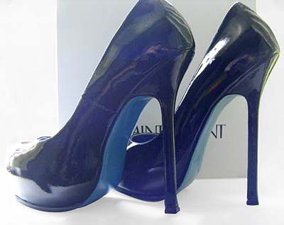 YSL varnish leather round toe pumps blue