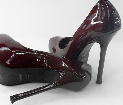 YSL varnish leather round toe pumps red